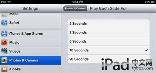 iPad mini照片幻灯片播放速度为三秒钟有些快如何调整慢些
